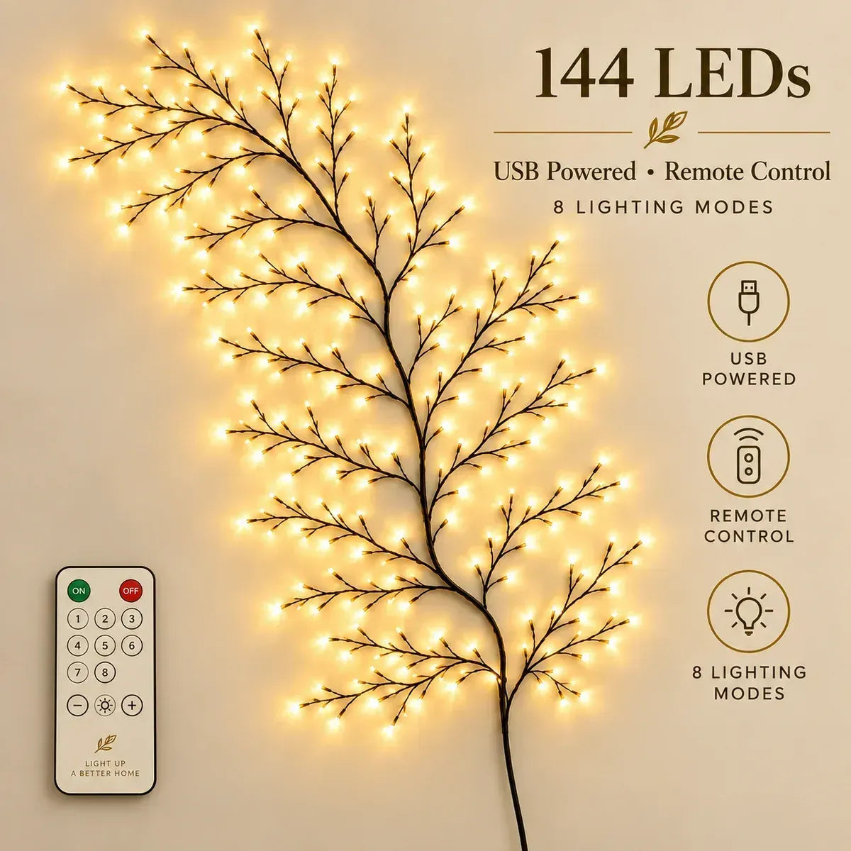 ✨ DIY Flexible LED Branch Lights | 8 Lighting Modes & Remote