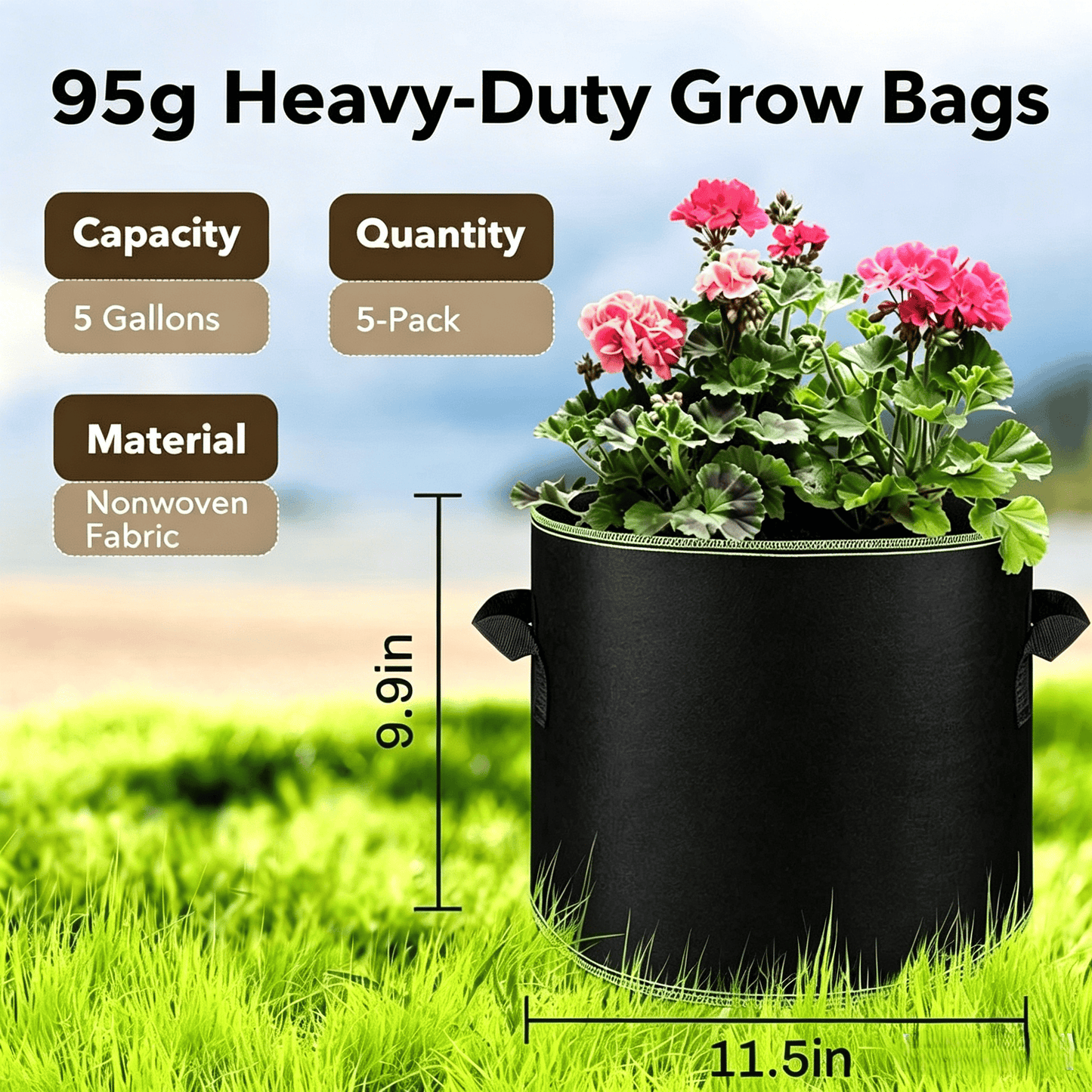 🌱 7 Gallon Grow Bags – Heavy Duty Aeration Fabric Pots with Handles for Vegetables, Flowers & Fruits 🪴