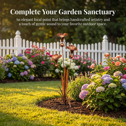 Copper Calla Lily Garden Stake with Bells – Elegant Outdoor Chime Decor 🌿