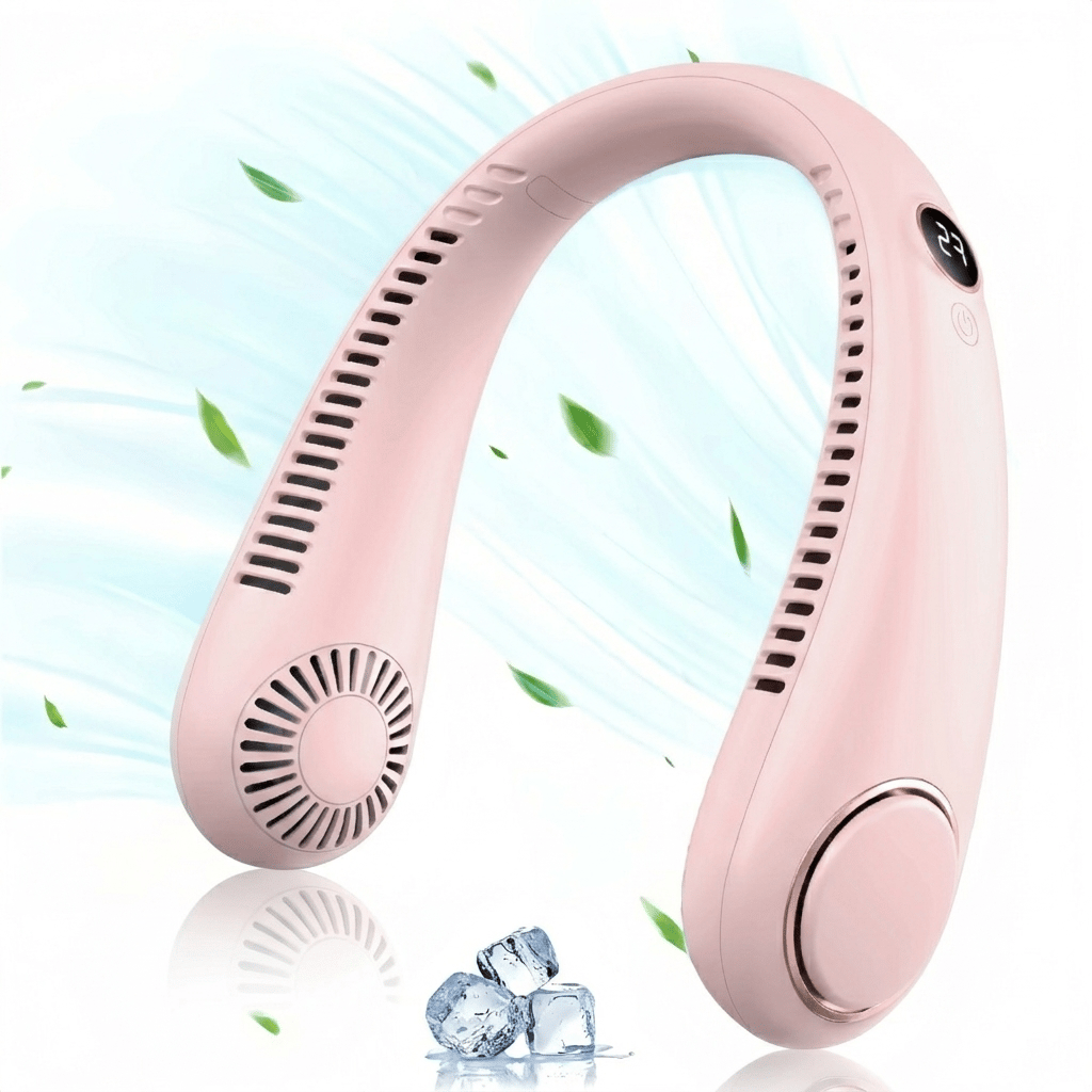 Hands-Free Bladeless Wearable Personal Fan with LED Display, Rechargeable Battery Operated Cooling Fan for Outdoor Travel, Sports, Home, Office