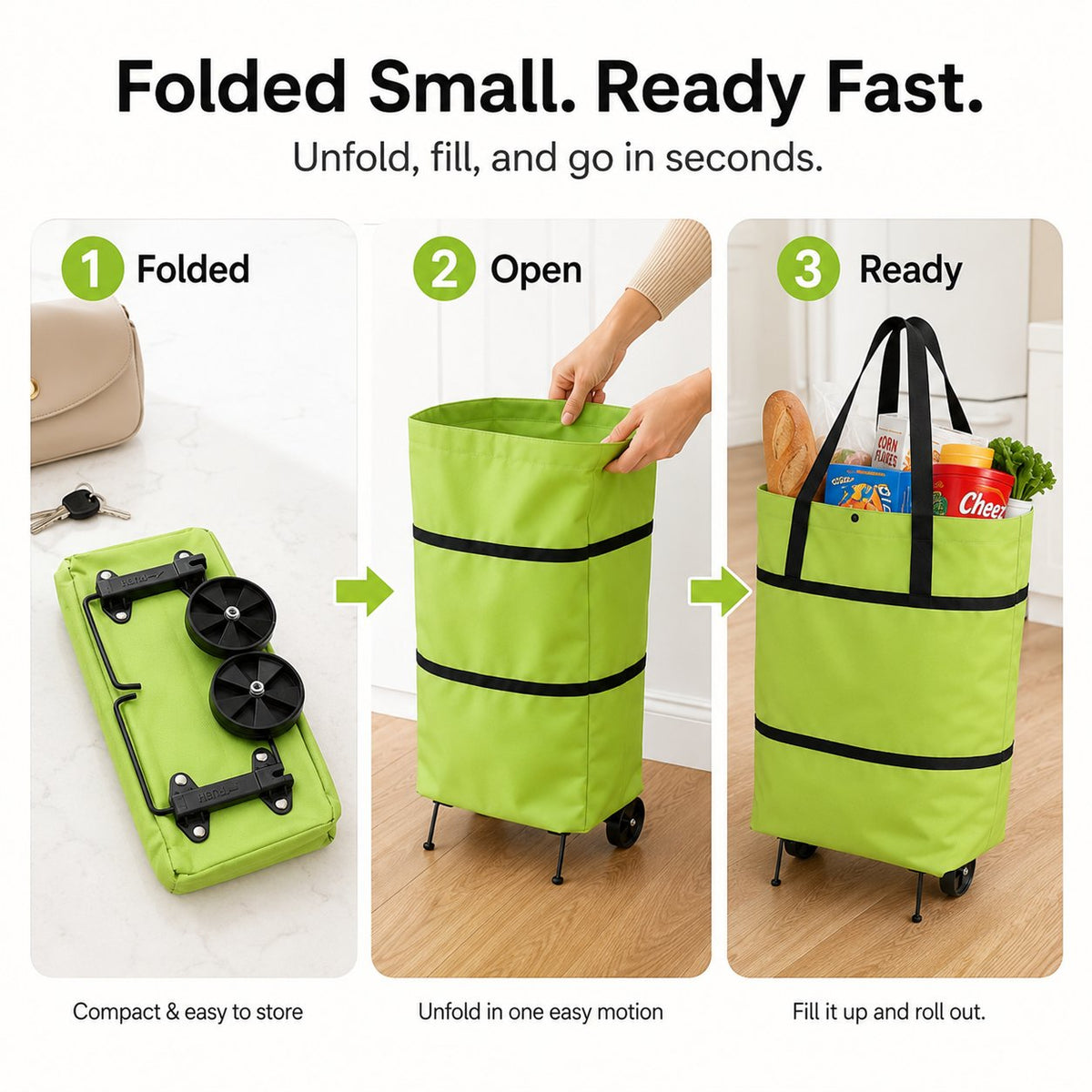 ✨🛒 Large-capacity folding push-pull shopping bag - The perfect choice for large-scale shopping trips