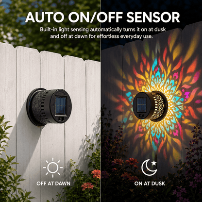 🌓Last Day 49% OFFSolar Mandala Wall Light Outdoor Garden Fence Projector Lamp Patio Ambient Decor