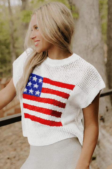 🌓Last Day 49% OFF-Women's Loose Fit American Flag Pattern Short Sleeve Knit Top – Patriotic Casual Summer Tee for 4th of July, Memorial Day, or Everyday Wear