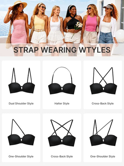 Plus-Size Women's Strapless Double Front Clasp Push-Up Bra (Fits D/DD/F Cups)