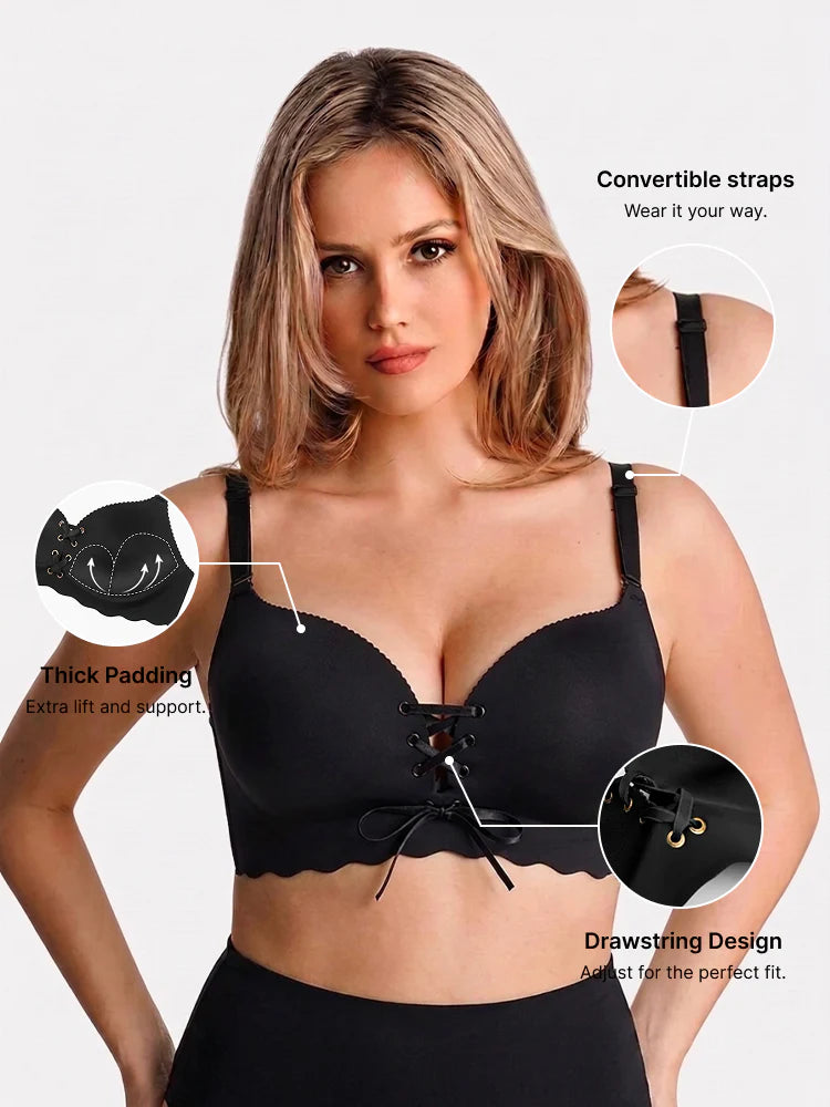 Wireless Strapless Drawstring Push Up Bra