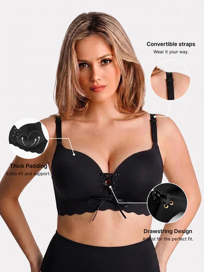 Wireless Strapless Drawstring Push Up Bra