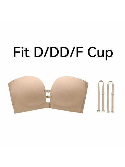 Plus-Size Women's Strapless Double Front Clasp Push-Up Bra (Fits D/DD/F Cups)