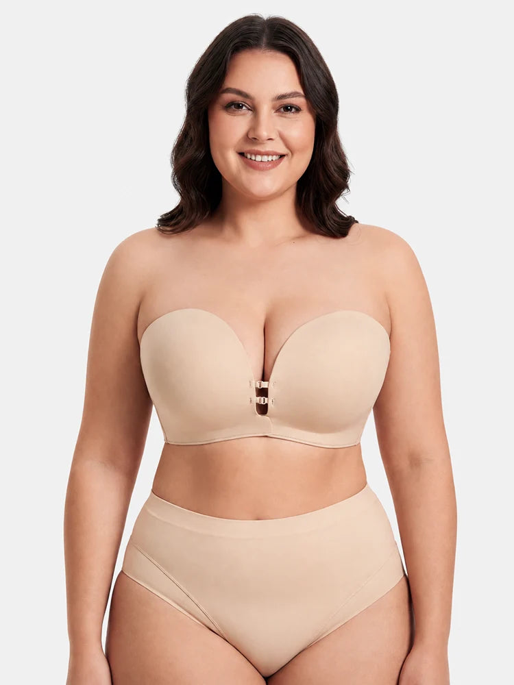 Plus-Size Women's Strapless Double Front Clasp Push-Up Bra (Fits D/DD/F Cups)