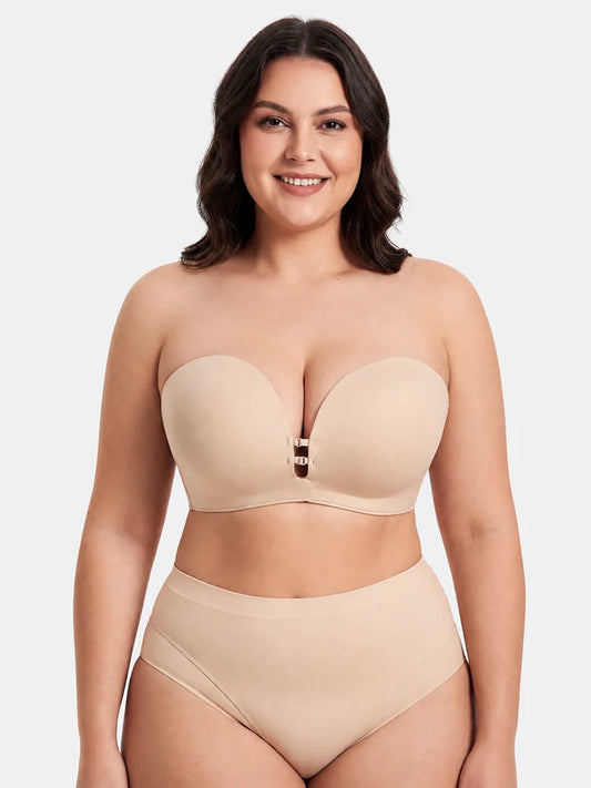 Plus-Size Women's Strapless Double Front Clasp Push-Up Bra (Fits D/DD/F Cups)