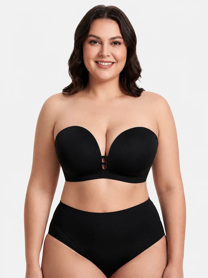 Plus-Size Women's Strapless Double Front Clasp Push-Up Bra (Fits D/DD/F Cups)