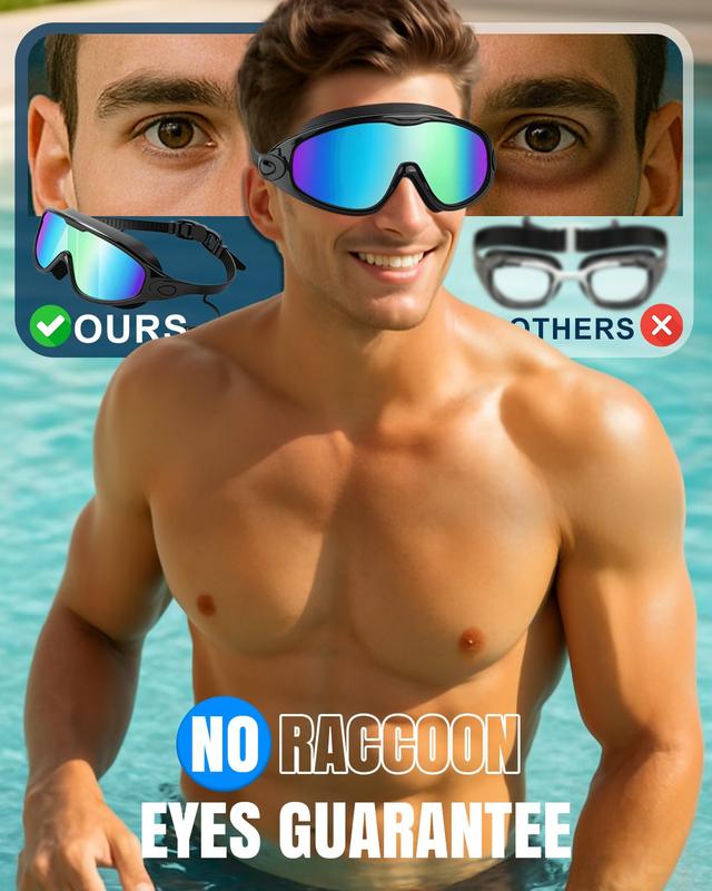 Swim Goggles for Kids Men Women, No Leaking 180° Swim Glasses, Easy to Wear, Wide View, Anti-Fog, UV Protection,