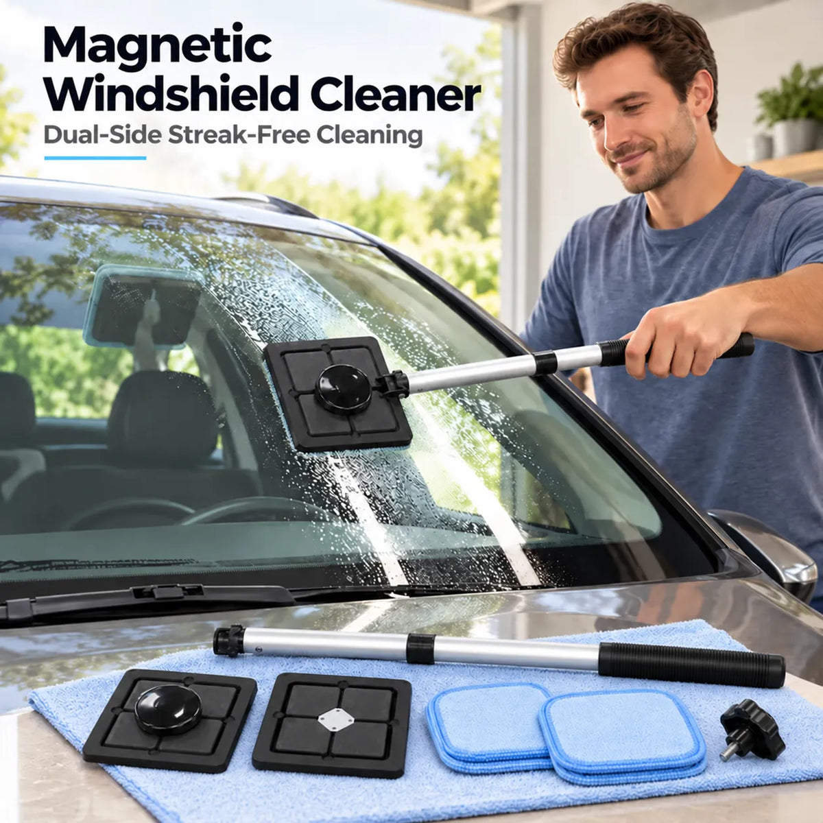 🔥LAST DAY 50% OFF -  Dual Magnetic Car Windshield Cleaner | Streak-Free Auto Glass Cleaning Kit