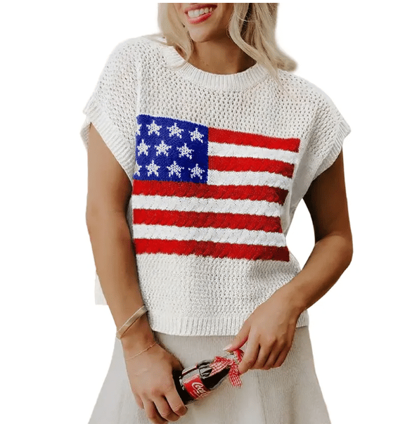 🌓Last Day 49% OFF-Women's Loose Fit American Flag Pattern Short Sleeve Knit Top – Patriotic Casual Summer Tee for 4th of July, Memorial Day, or Everyday Wear