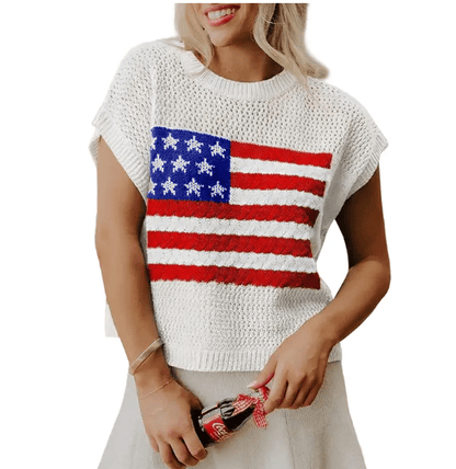 🌓Last Day 49% OFF-Women's Loose Fit American Flag Pattern Short Sleeve Knit Top – Patriotic Casual Summer Tee for 4th of July, Memorial Day, or Everyday Wear
