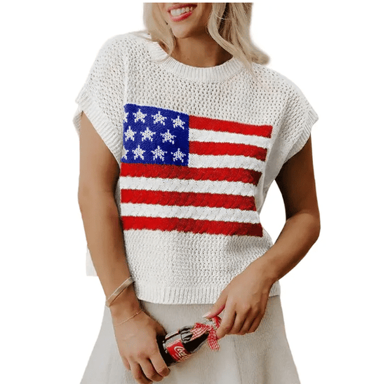 🌓Last Day 49% OFF-Women's Loose Fit American Flag Pattern Short Sleeve Knit Top – Patriotic Casual Summer Tee for 4th of July, Memorial Day, or Everyday Wear