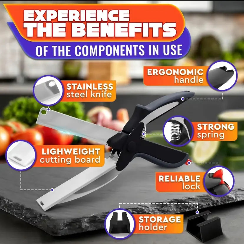 2-in-1 Kitchen Scissors with Cutting Board – Stainless Steel Food Cutter