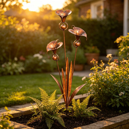 Copper Calla Lily Garden Stake with Bells – Elegant Outdoor Chime Decor 🌿