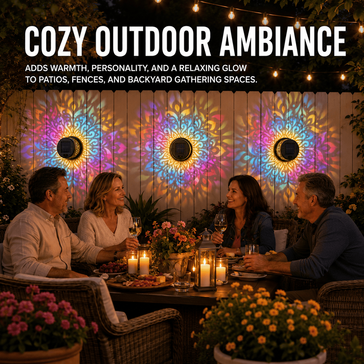 🌓Last Day 49% OFFSolar Mandala Wall Light Outdoor Garden Fence Projector Lamp Patio Ambient Decor