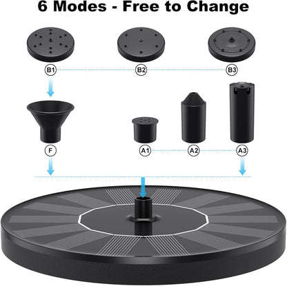 Solar Water Fountains,Solar Powered Bird Bath Fountain with 6 Nozzles - Free Standing Floating Solar Fountains for Bird Bath, Garden, Pond, Pool