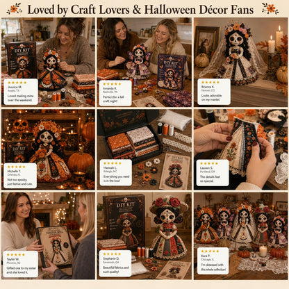 🔥 LAST DAY 50% OFF – Day of the Dead Patchwork Doll DIY Kit | Handmade Fabric Craft with Floral Details
