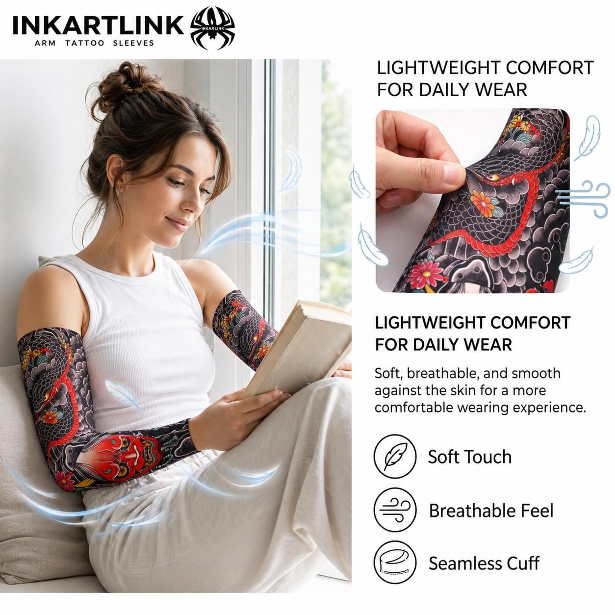 2 Pcs Cooling Sun Protection Tattoo Sleeves for MenWomen,UltraRealistic,UltraThin Breathable