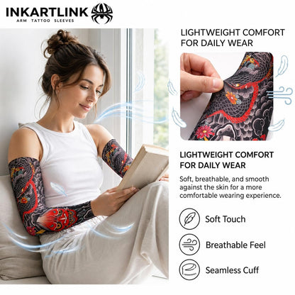 2 Pcs Cooling Sun Protection Tattoo Sleeves for MenWomen,UltraRealistic,UltraThin Breathable
