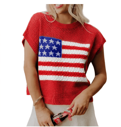 🌓Last Day 49% OFF-Women's Loose Fit American Flag Pattern Short Sleeve Knit Top – Patriotic Casual Summer Tee for 4th of July, Memorial Day, or Everyday Wear