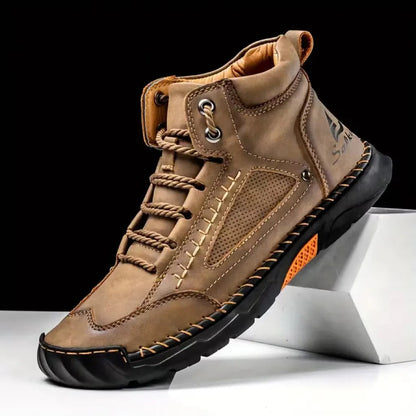 Men's Comfortable Handmade Leather Boots – Waterproof, Arch Support, Pressure Relief, Spacious Toe Box Outdoor Leather Boots