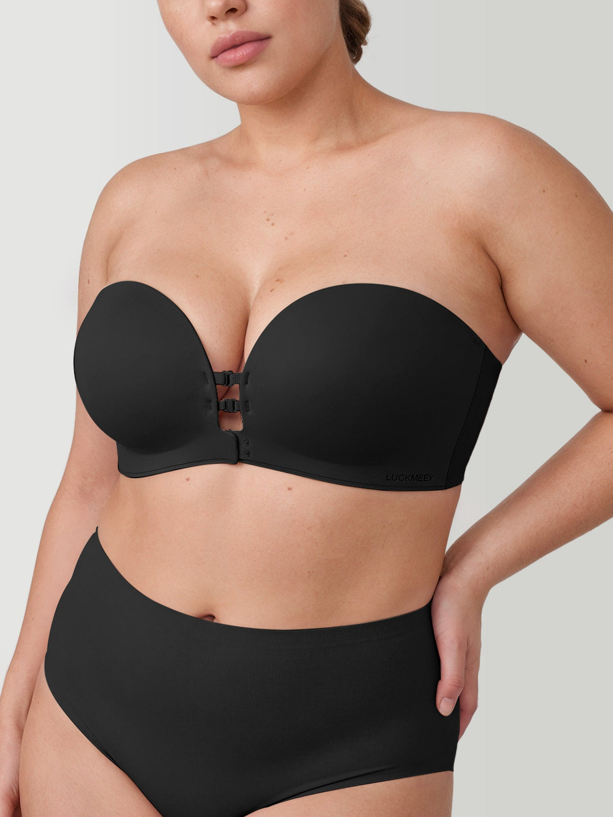 Plus-Size Women's Strapless Double Front Clasp Push-Up Bra (Fits D/DD/F Cups)