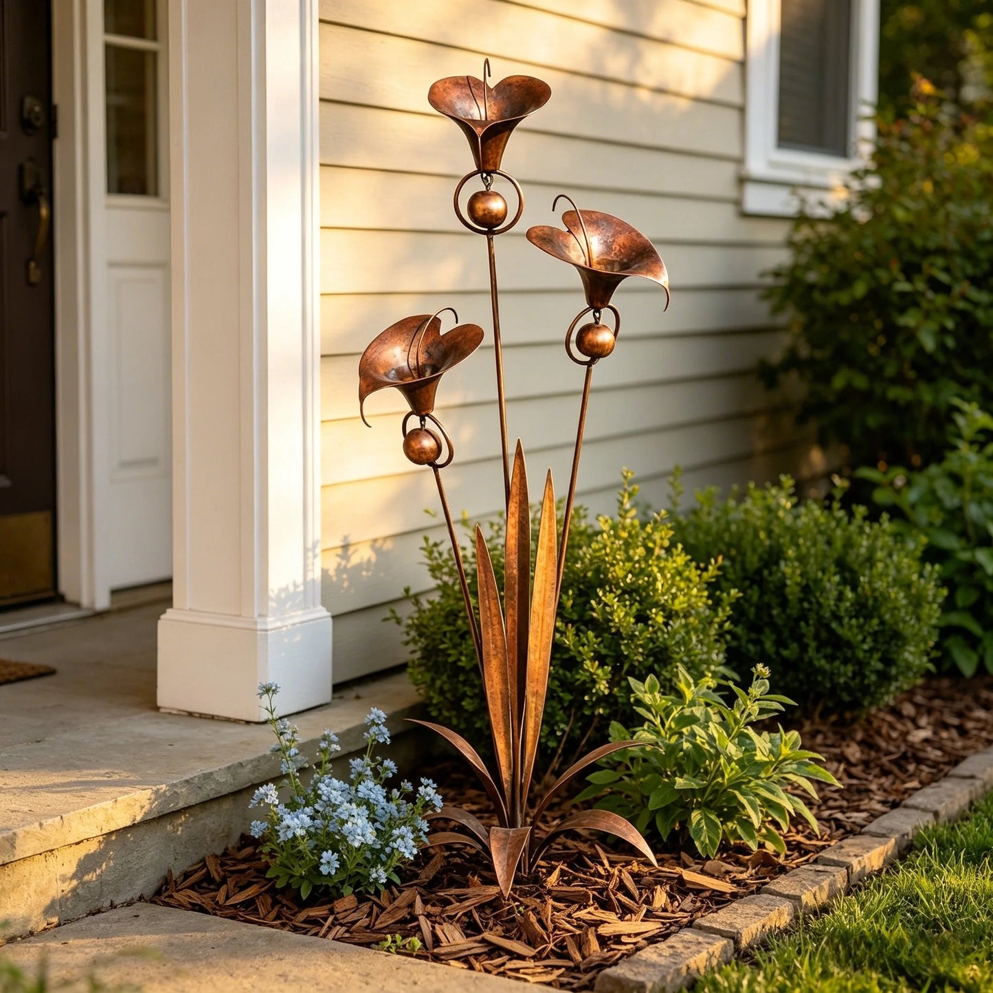 Copper Calla Lily Garden Stake with Bells – Elegant Outdoor Chime Decor 🌿