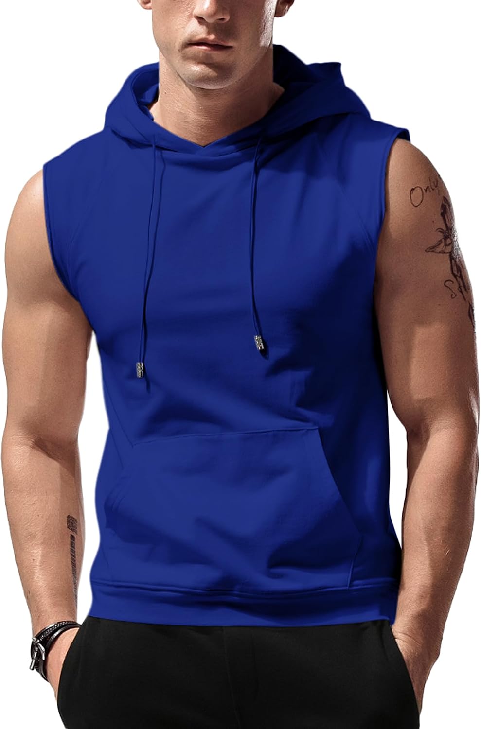 Men’s Sleeveless Workout Hoodie Tank Top – Gym Bodybuilding Cut Off Hoodie
