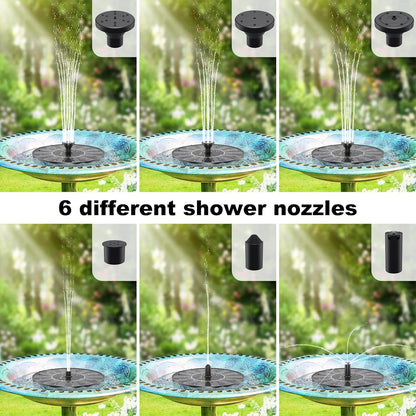 Solar Water Fountains,Solar Powered Bird Bath Fountain with 6 Nozzles - Free Standing Floating Solar Fountains for Bird Bath, Garden, Pond, Pool