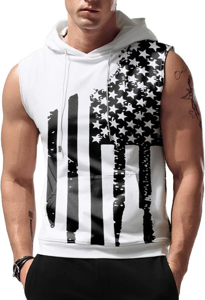 Men’s Sleeveless Workout Hoodie Tank Top – Gym Bodybuilding Cut Off Hoodie