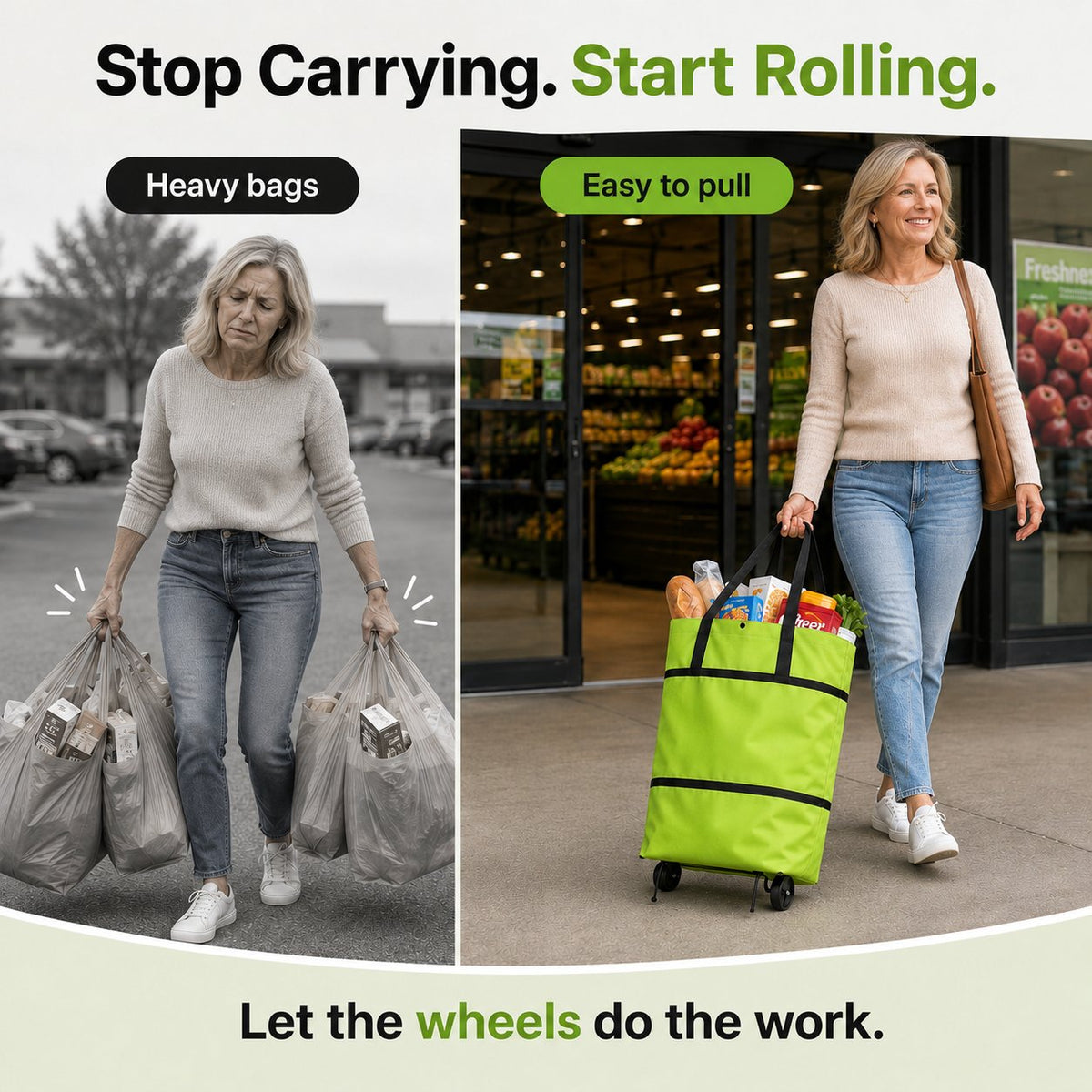 ✨🛒 Large-capacity folding push-pull shopping bag - The perfect choice for large-scale shopping trips