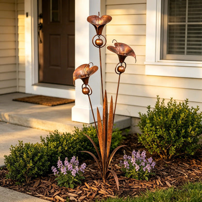 Copper Calla Lily Garden Stake with Bells – Elegant Outdoor Chime Decor 🌿