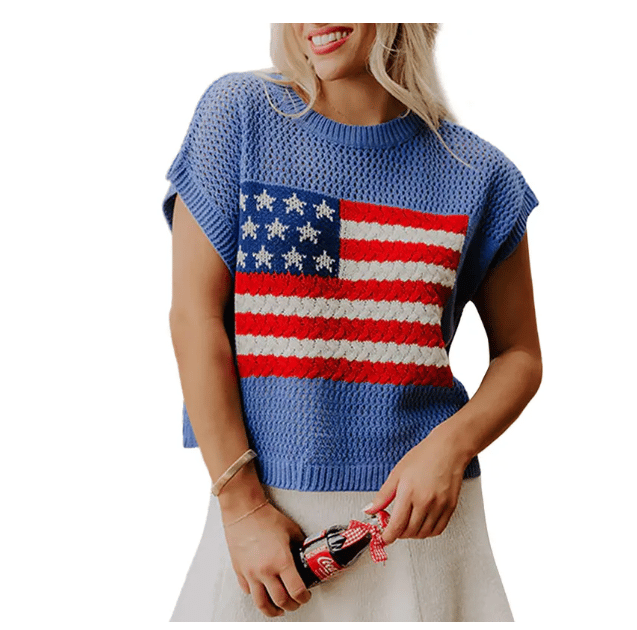 🌓Last Day 49% OFF-Women's Loose Fit American Flag Pattern Short Sleeve Knit Top – Patriotic Casual Summer Tee for 4th of July, Memorial Day, or Everyday Wear
