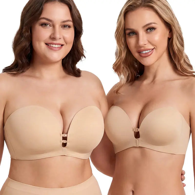 Plus-Size Women's Strapless Double Front Clasp Push-Up Bra (Fits D/DD/F Cups)