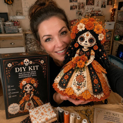 🔥 LAST DAY 50% OFF – Day of the Dead Patchwork Doll DIY Kit | Handmade Fabric Craft with Floral Details