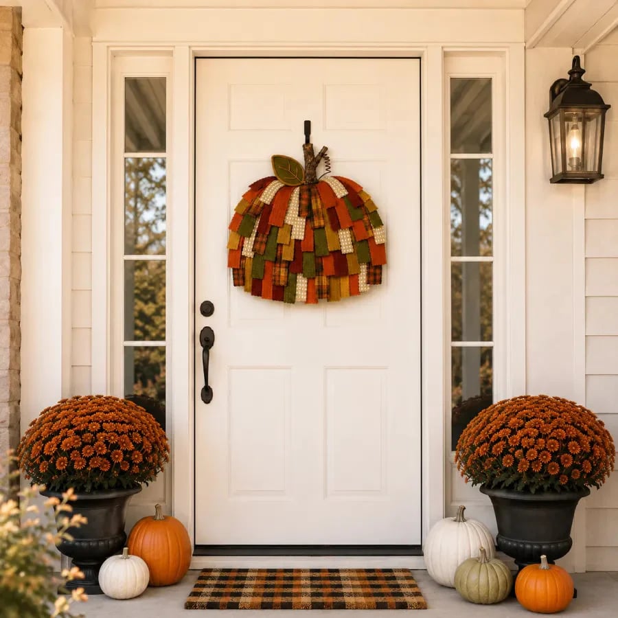 🎃 Only $45.99 Today-Handmade Patchwork Pumpkin Door Hanger| Warm Rustic Fall & Thanksgiving Decor 🍂