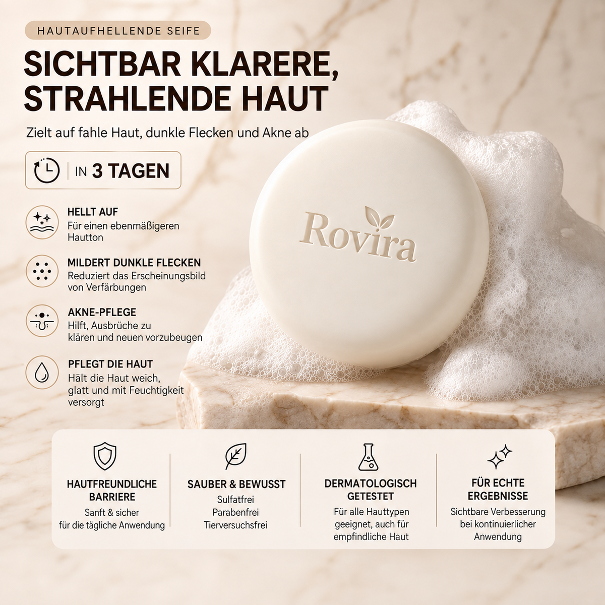 🧴 Niacinamid-Aufhellungsseife für dunkle Flecken, Pigmentflecken & Sommersprossen