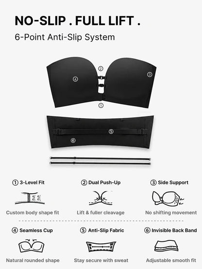 Plus-Size Women's Strapless Double Front Clasp Push-Up Bra (Fits D/DD/F Cups)