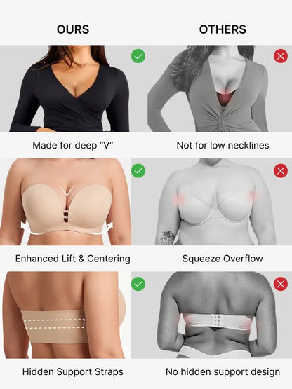Plus-Size Women's Strapless Double Front Clasp Push-Up Bra (Fits D/DD/F Cups)