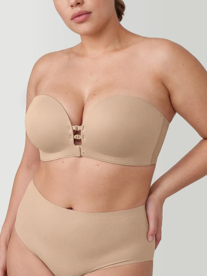 Plus-Size Women's Strapless Double Front Clasp Push-Up Bra (Fits D/DD/F Cups)