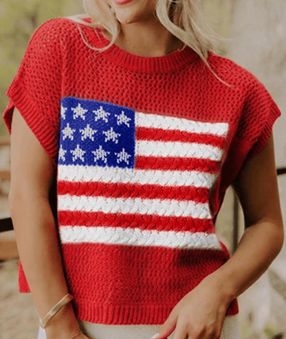 🌓Last Day 49% OFF-Women's Loose Fit American Flag Pattern Short Sleeve Knit Top – Patriotic Casual Summer Tee for 4th of July, Memorial Day, or Everyday Wear