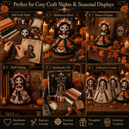 🔥 LAST DAY 50% OFF – Day of the Dead Patchwork Doll DIY Kit | Handmade Fabric Craft with Floral Details