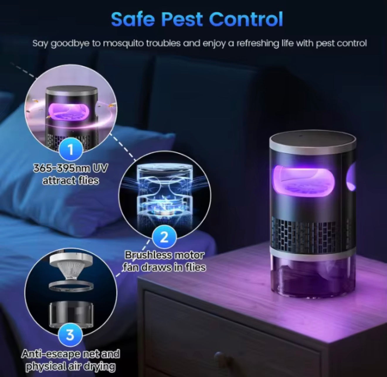 Indoor Insect Trap with Light and Suction Non Zapper Flying Bug Catcher