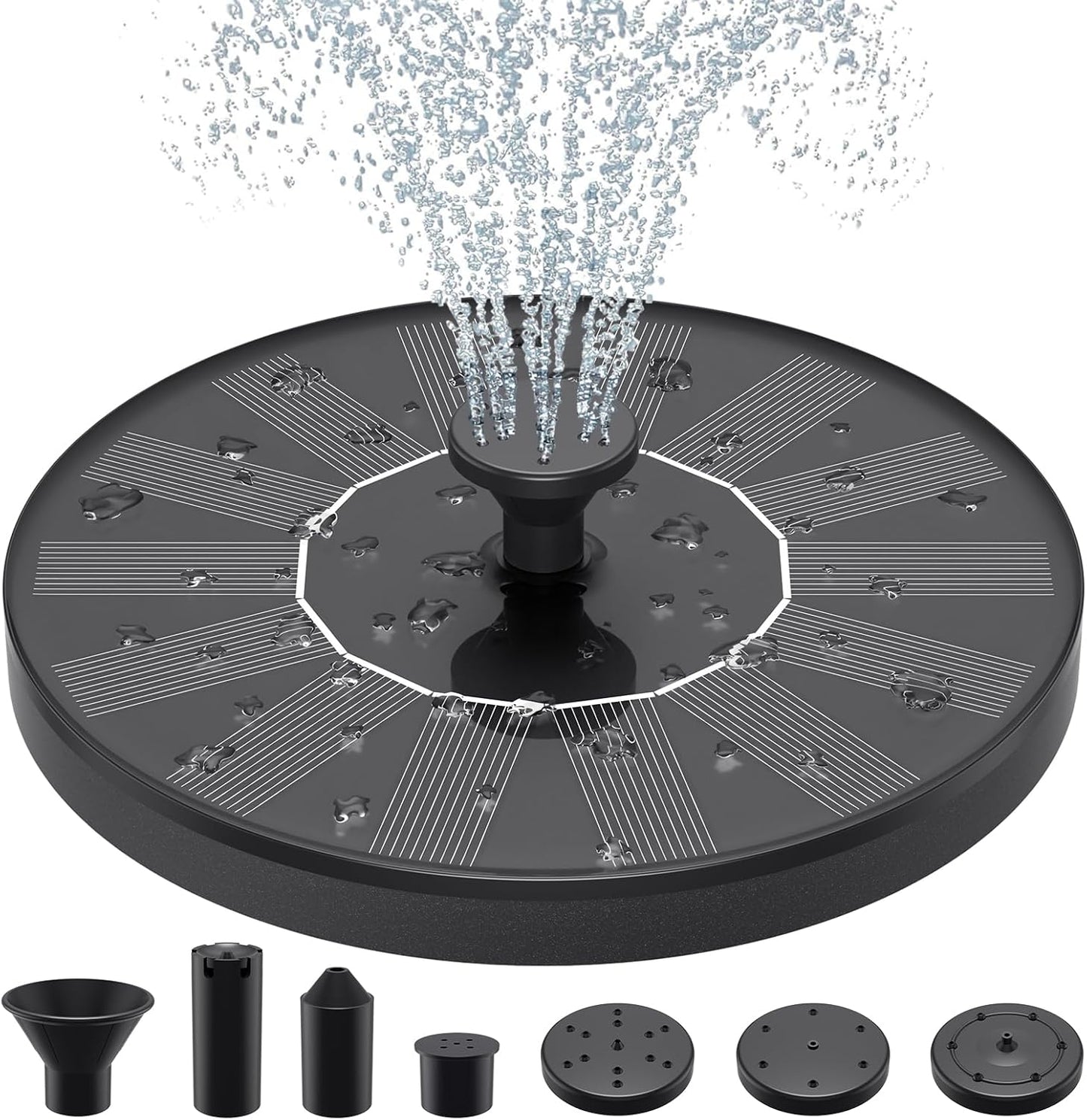 Solar Water Fountains,Solar Powered Bird Bath Fountain with 6 Nozzles - Free Standing Floating Solar Fountains for Bird Bath, Garden, Pond, Pool