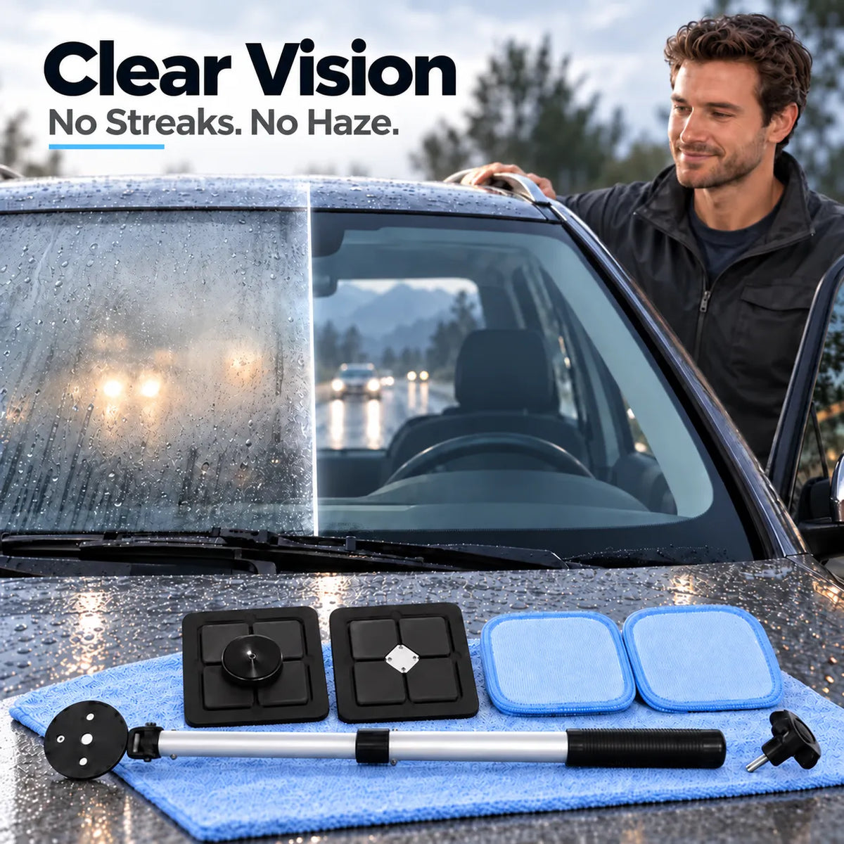 🔥LAST DAY 50% OFF -  Dual Magnetic Car Windshield Cleaner | Streak-Free Auto Glass Cleaning Kit
