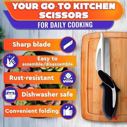 2-in-1 Kitchen Scissors with Cutting Board – Stainless Steel Food Cutter