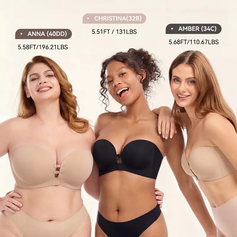 Plus-Size Women's Strapless Double Front Clasp Push-Up Bra (Fits D/DD/F Cups)